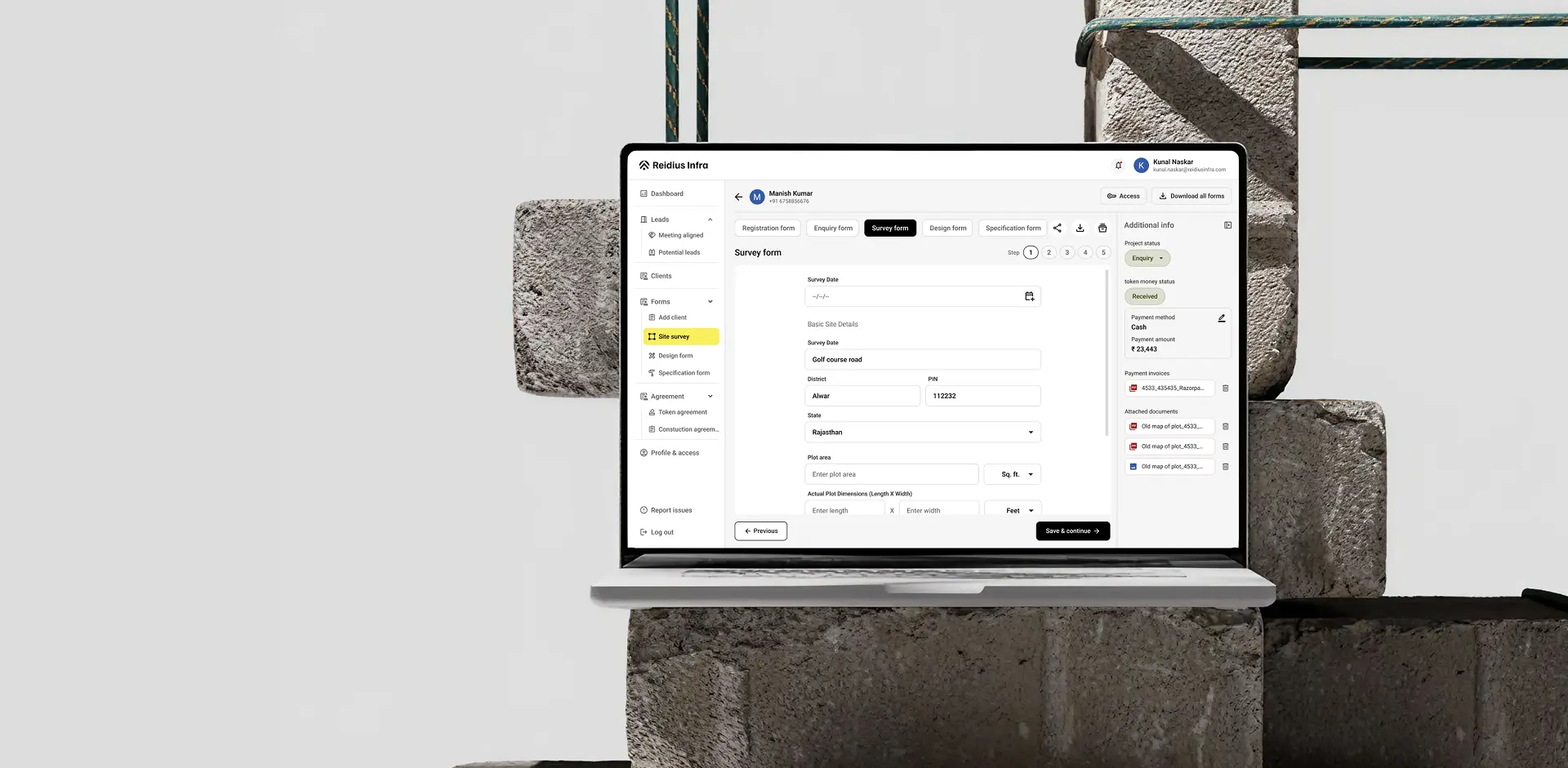 Reidius Infra product dashboard